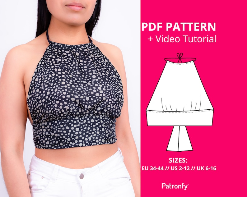 PDF Halter Crop Top Sewing Pattern Digital Pattern Amanda Halter Crop Top 6 SIZES Instant download A4, US letter image 9