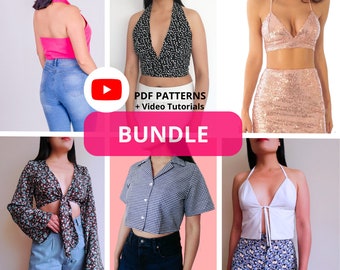 Bundle 6 Sewing Patterns:Vest Halter pattern,Bralette pattern,Crop Top patterns | Women Sewing Pattern PDF | Instant download A4, US letter