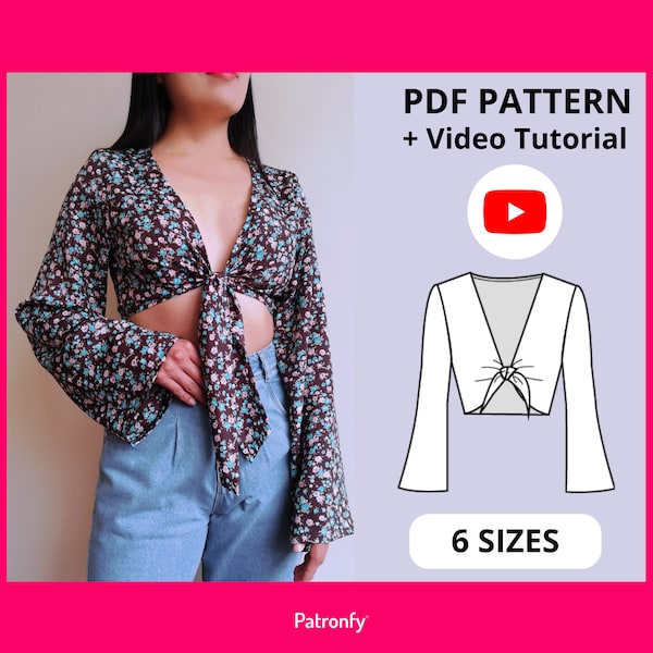 Tiffany Crop Top | PDF Sewing pattern | Crop Blouse Top Digital Pattern | 6 SIZES | Instant download A4, US letter