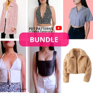 Paquete 6 Patrones de costura: Patrones Halter Crop Top, patrón de abrigo, patrón de chaqueta / Patrón de costura para mujer PDF / Descarga instantánea A4, carta de EE. UU.