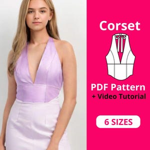 Elisa Corset | Padrão de costura em PDF | Padrão de espartilho | Padrão de costura de espartilho | 6 TAMANHOS | Download instantâneo A4, carta dos EUA | Padrão de costura feminino