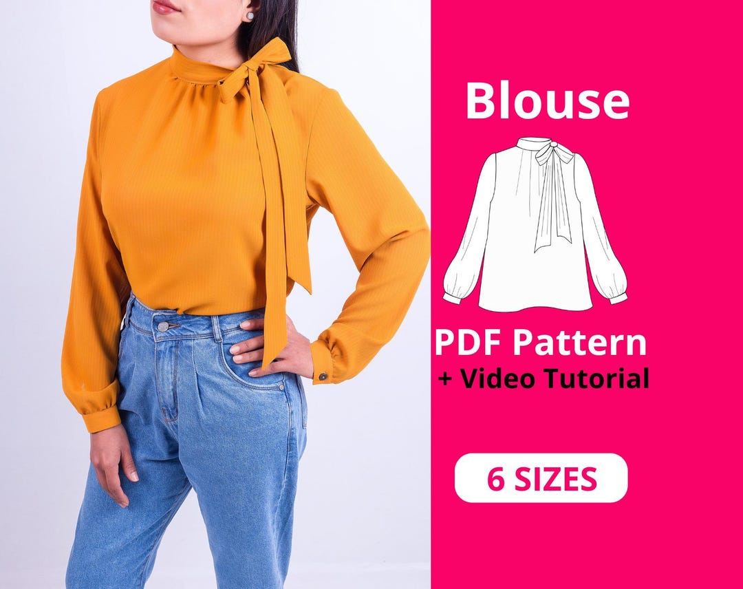 Naomi Blouse Sewing Pattern | PDF Sewing Pattern | Bow Blouse Pattern ...