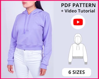 Valeria hoodie | PDF Sewing Pattern | Hoodie Pattern | Pattern cropped Hoodie | 6 SIZES | Instant download A4, US letter