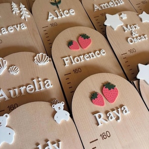 Medidor de altura de madera personalizado / Regla de crecimiento infantil, decoración para guardería / 20 opciones de diseño