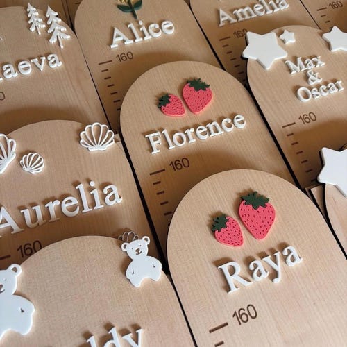 Personalisierte Maß Messlatte aus Holz | Kinder Wachstums Lineal, Kinderzimmer Dekor | 20 Designmöglichkeiten
