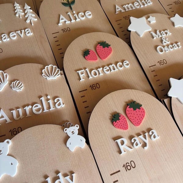 Personalised Wooden Height Chart | Kids Growth Ruler, Nursery Decor | 20 design options