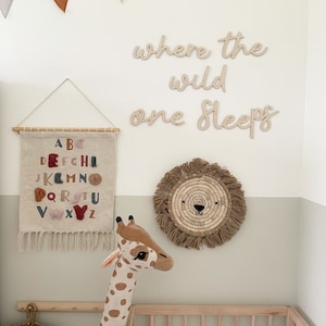 where the wild one sleeps signage, wall art, wooden/ acrylics name sign, nursery decor, photo prop, sign