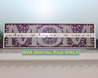 SVG File to Create MOM Sign with Split Monogram with or without Floral Background for Mother's Day Gift - Glowforge Laser or Cricut ready