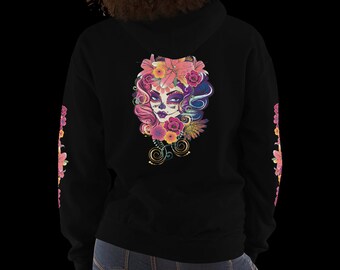 Floral Sugar Skull | dia de los Muertos | Beautiful Skull Woman Hoodie