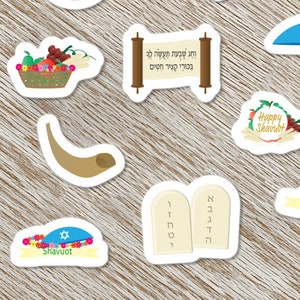 Shavuot Jewish holiday kiss cut planner stickers sheet - greetings, Torah scroll, pomegranate, grapes, basket, Tablets of Stone