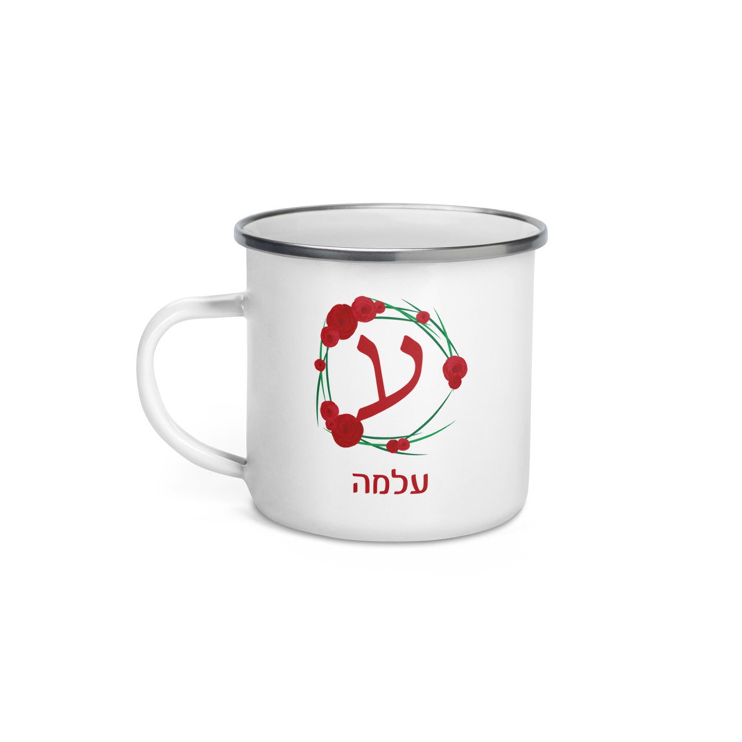 Personalized Red Roses, Hebrew Initial and Name Mug, Mug With Custom