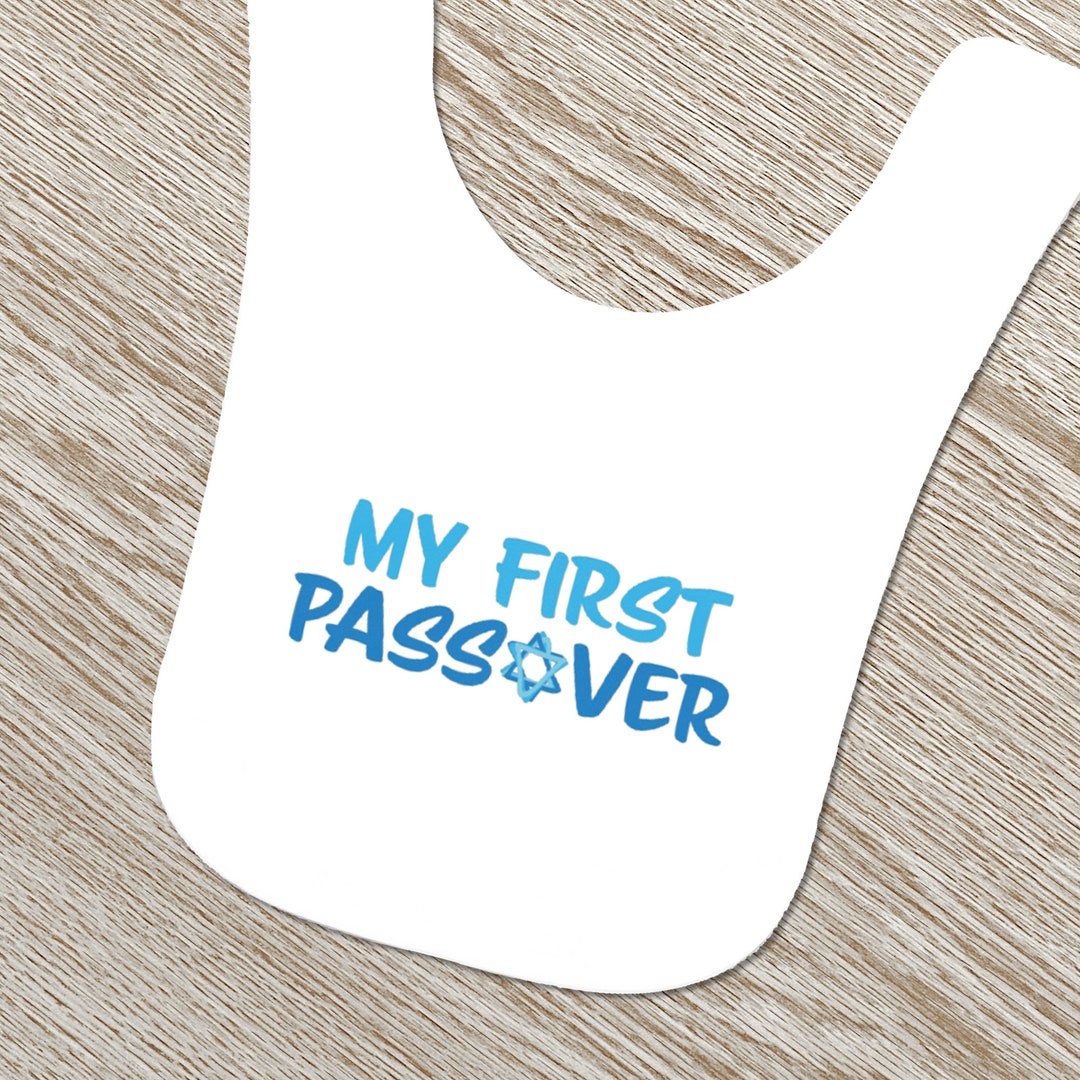 My First Passover Baby Bib, White Blue Passover Bib With Star of David Soft Fleece Washable Baby