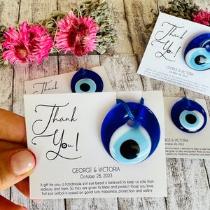 Personalized Evil Eye Wedding Favors: Glass Charm, Bulk Gifts
