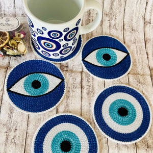 Coasters | Set of 6 Drink Coaster Set / Turkish Evil Eye Coasters / Table Mat / Housewarming Gift / Gifts for Her