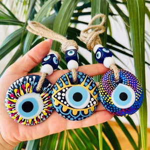 Hand Painted Evil Eye Wall Hanging: Home Protection Decor, Wall Art , Wall Decor, Gift for Home, Protection Charm for Home
