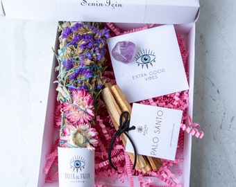 Sage Smudge Kit, Energy Cleansing Ritual Kit, Amethyst , Smudge Gift Box, House Cleaning Kit,Dried Flowers Sage, Spiritual Gift