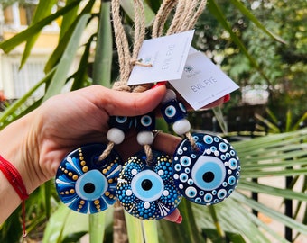 Hand Painted Glass Evil Eye Wall Hanging: Turkish Home Protection Charm