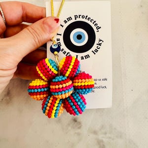 Car Charm for Rearview Mirror, Colorful Evil Eye Car Charm, Boho Beaded Nazar Hanging Ornament, Lucky Protection Auto Decor Gift