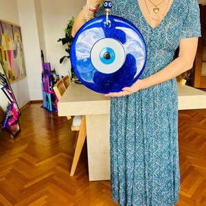 12-Zoll-Rosa-Evil-Eye-Wanddekor (30 cm) - Handgefertigter Glas-Nazar-Boncuk, moderne Schutzwandkunst, Minimale Wohndekoration, Geschenkidee Bild 14