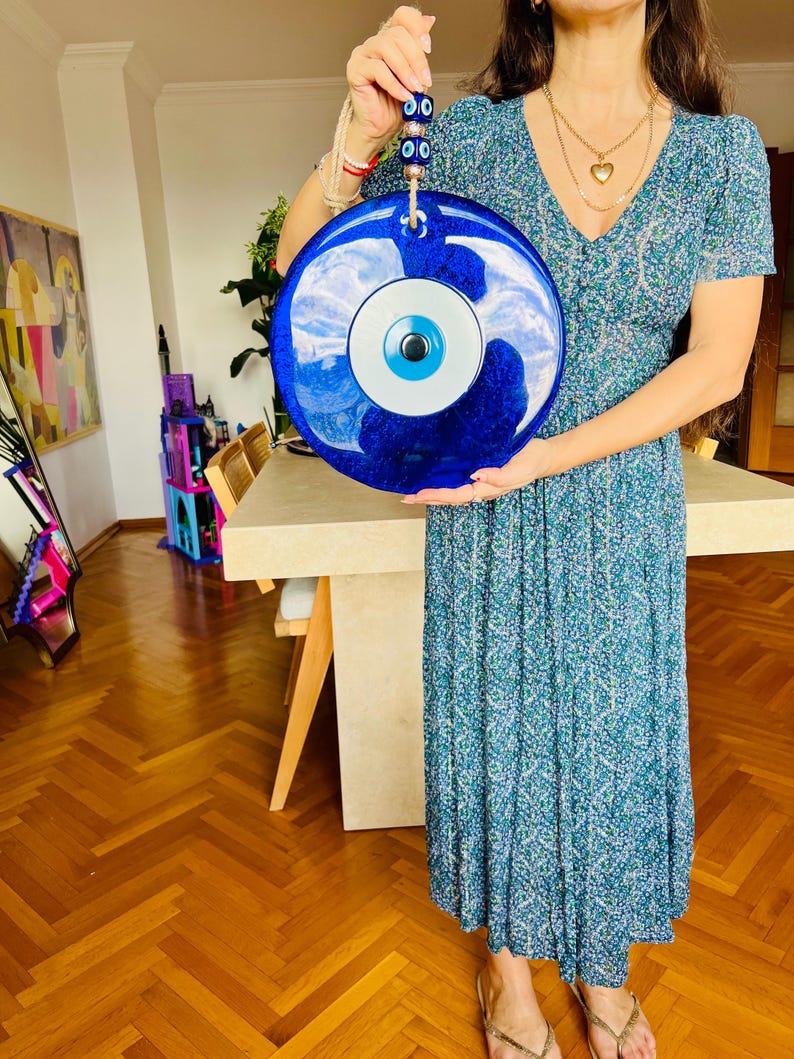 12-Zoll-Rosa-Evil-Eye-Wanddekor (30 cm) - Handgefertigter Glas-Nazar-Boncuk, moderne Schutzwandkunst, Minimale Wohndekoration, Geschenkidee Bild 14