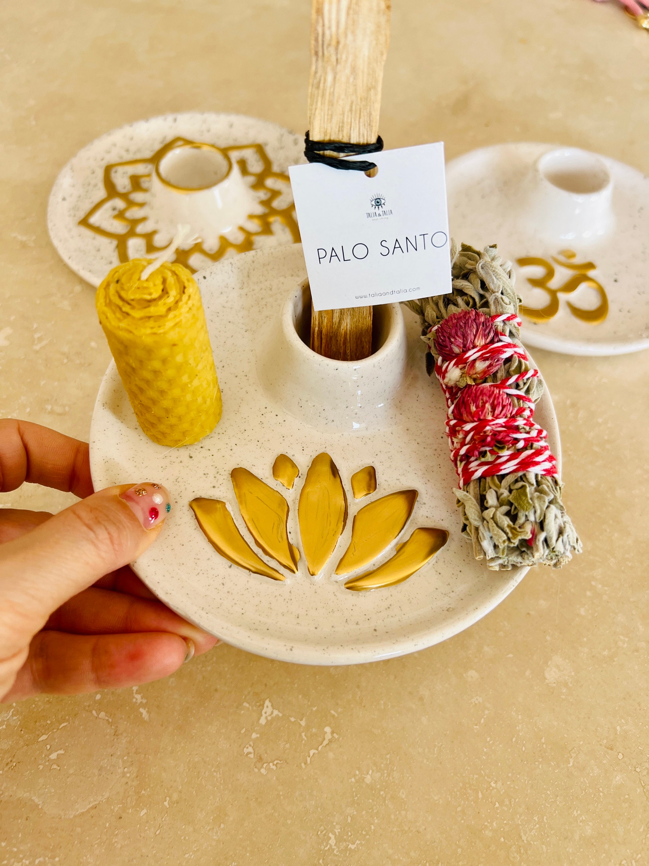 Brûleur D'encens 4 En 1, Support Palo Santo De Sauge, Porte-bâton D'encens, Bougeoir En Céramique Pour Méditation Et Salon