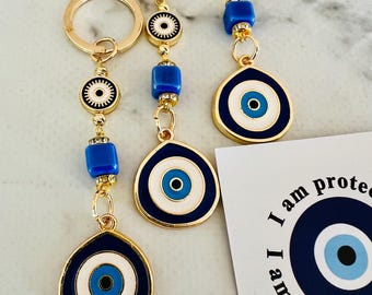 Portachiavi con malocchio blu, portachiavi Nazar in oro, portafortuna turco, regalo di protezione, ciondolo per borsa, accessorio per chiave auto, regali di Natale