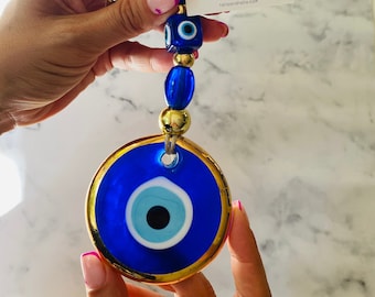 Handmade Glass Evil Eye Wall Hanging: Turkish Home Protection Charm