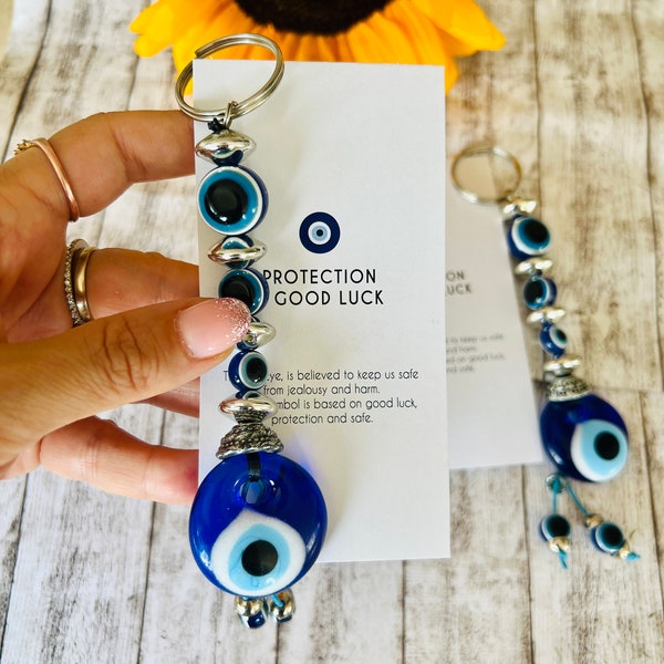 Evil Eye Keychain,  Lucky evil eye keychain, evil eye key ring - bag charm - evil eye beads - new home gift