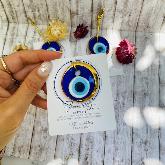 Personalized Evil Eye Wedding Favor, Nazar Boncuk Gift, Custom Name Tag Wedding Favors, Blue Glass Evil Eye Charm, Guest Gift,Turkish Amulet
