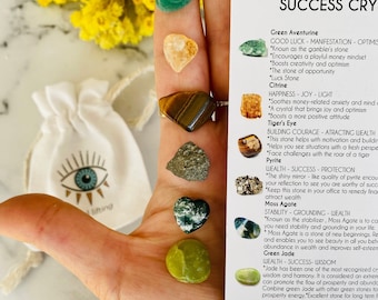 Abundance, Luck, Prosperity Crystal Chip Set - Luck Crystals Set - Citrine, Moss Agate, Tigers eye, Jade, Pyrite, Aventurine