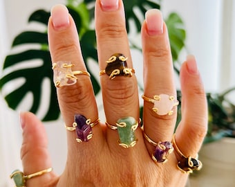 Dainty Crystal Ring: Gold Plated Wire Wrapped Gemstone