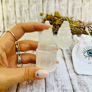 SELENITE Crystal Tower - Raw Crystals, Home Decor, Crystal Tower, Cleansing Stone, Selenite Point, Selenite Tower, Mini Selenite Tower