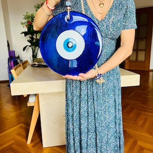 12-Zoll-Rosa-Evil-Eye-Wanddekor (30 cm) - Handgefertigter Glas-Nazar-Boncuk, moderne Schutzwandkunst, Minimale Wohndekoration, Geschenkidee Bild 2