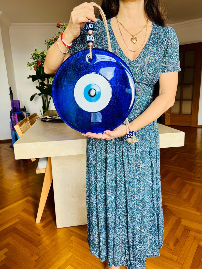 12-Zoll-Rosa-Evil-Eye-Wanddekor (30 cm) - Handgefertigter Glas-Nazar-Boncuk, moderne Schutzwandkunst, Minimale Wohndekoration, Geschenkidee Bild 2