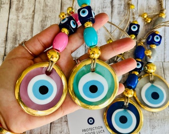 Evil Eye Wall Hanging, Glass Evil Eye Wall Charm, Home Decor, Home Gift Idea, Turkish Evil Eye