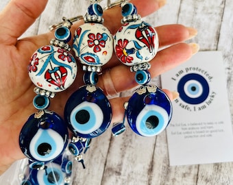Evil eye keychain - lucky evil eye keychain, evil eye key ring - bag charm keyring  - silver evil eye keychain, wedding gift for guests