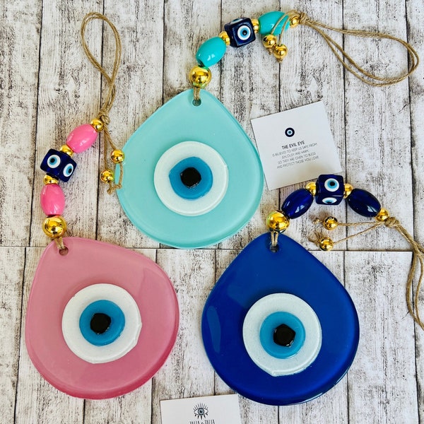 Glass Wall Decor Living Room, Evil Eye Wall Hanging, Glass Evil Eye Wall Charm, Home Decor, Home Gift Idea, House Protection