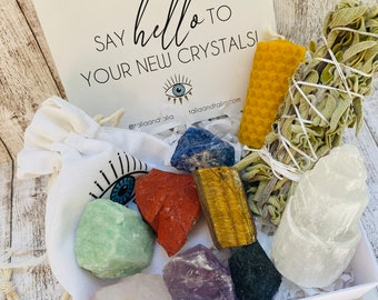 Beginner Crystal Set, 8 Crystals Starter Kit with Healing Crystals, Starter Crystals Set with Healing, Selenite Tower Stones, Great Gift