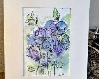 Impresión floral en acuarela pintada a mano: arte mural botánico bohemio