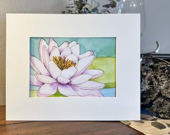 Impresión de nenúfar en acuarela: arte botánico, decoración inspirada en la naturaleza