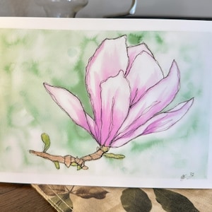 Japanese Magnolia Watercolor Print| Watercolor Print| Fine Art Print| Botanical Wall Art| Nature-Inspired Decor| Floral Watercolor &Ink