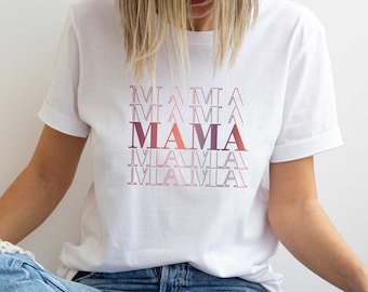 Mama T-shirt in a Peach adn Purple Coloured Ombre, Original Gift Idea more Mothers, Minimalist Mommy Shirt