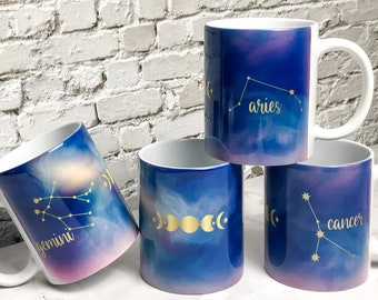 12oz Zodiac Sign Mug, Personalized Coffee and Tea Cup with Astrological Sign, Original Holiday Gift Ideas for Men and Women