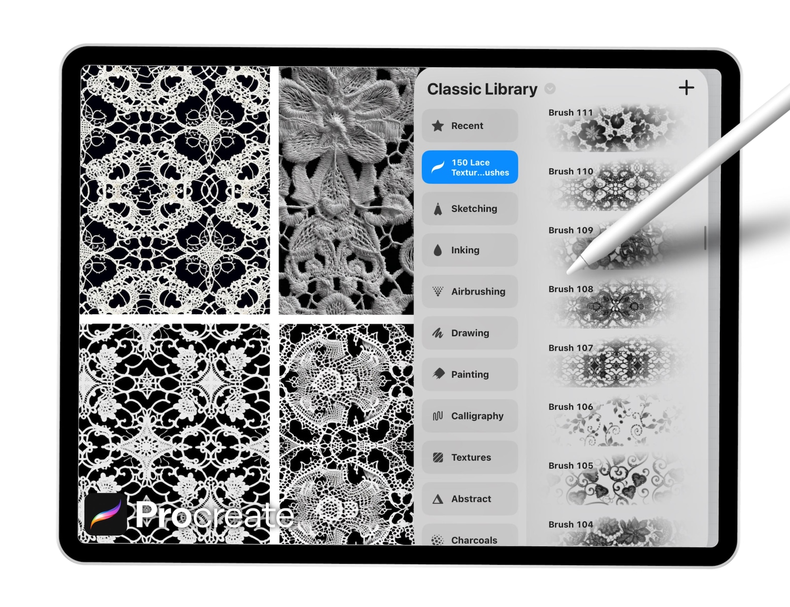 150 Lace Texture Brushes for Procreate – Floral, Fabric & Embroidery ...