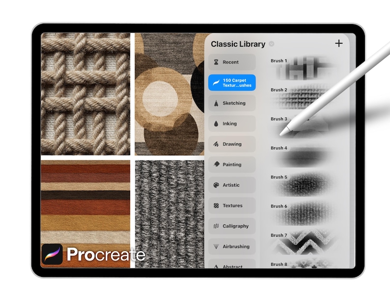 150 brosses à texture de tapis pour procréer : ensemble de brosses pour tissus, tapis, textiles et surfaces douces pour l'art numérique et l'illustration image 2