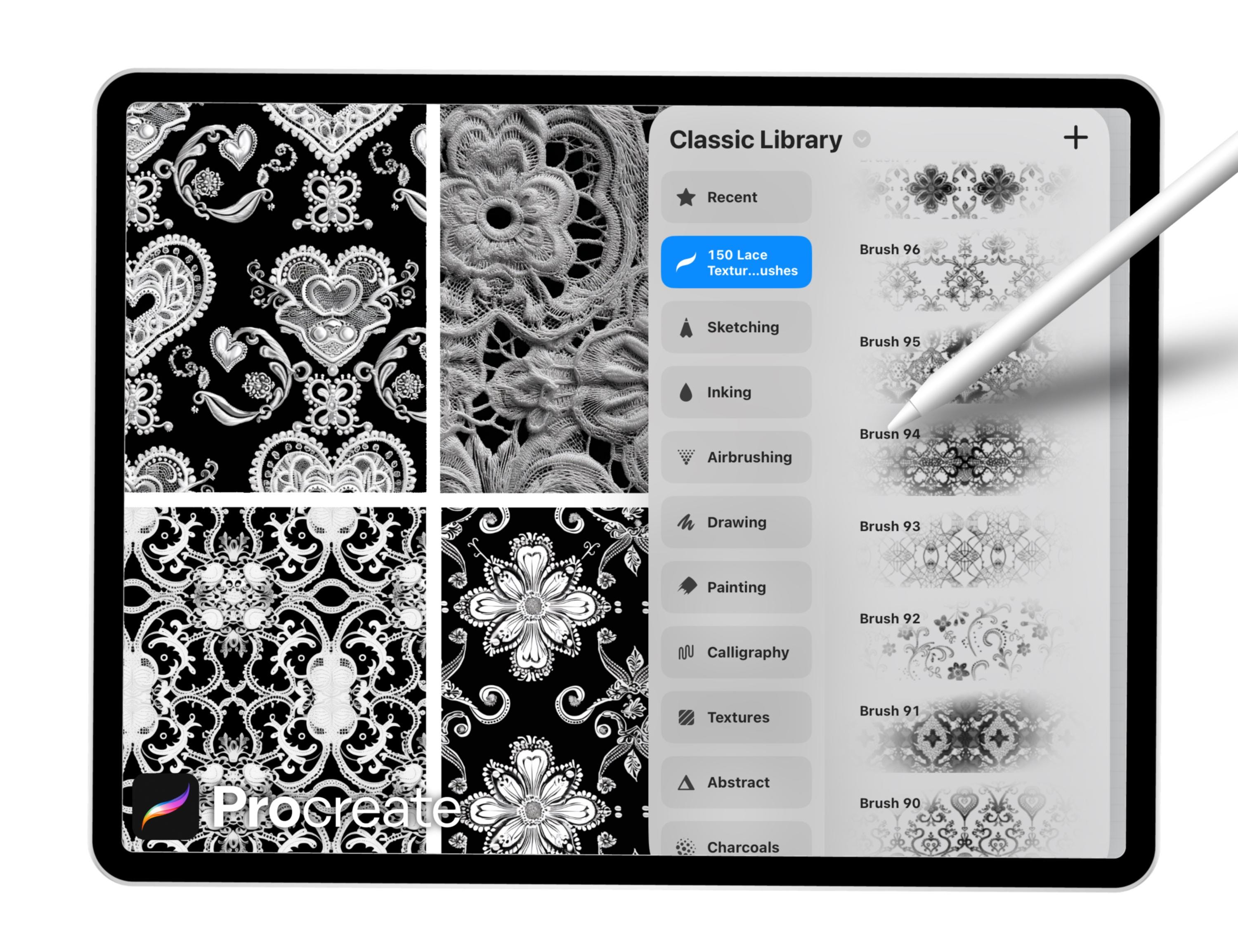 150 Lace Texture Brushes for Procreate – Floral, Fabric & Embroidery ...