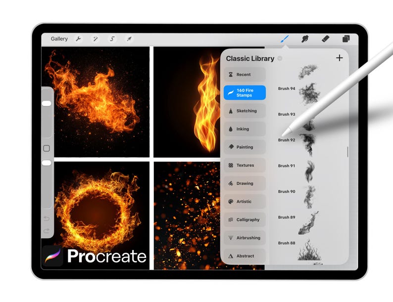 Procreate Fire Stamps, Realistic Texture Brush Set, Flame, Spark, Smoke ...