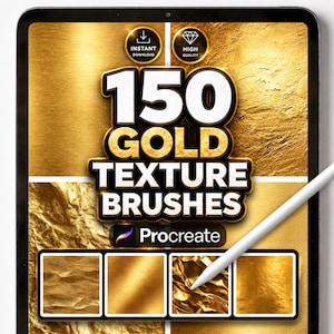 150 Gold Texture Brushes for Procreate – Metallic Foil, Shimmer & Glitter Brush Set for Digital Art and Painting