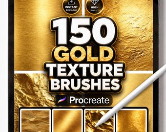 150 Gold Texture Brushes for Procreate – Metallic Foil, Shimmer & Glitter Brush Set for Digital Art and Painting