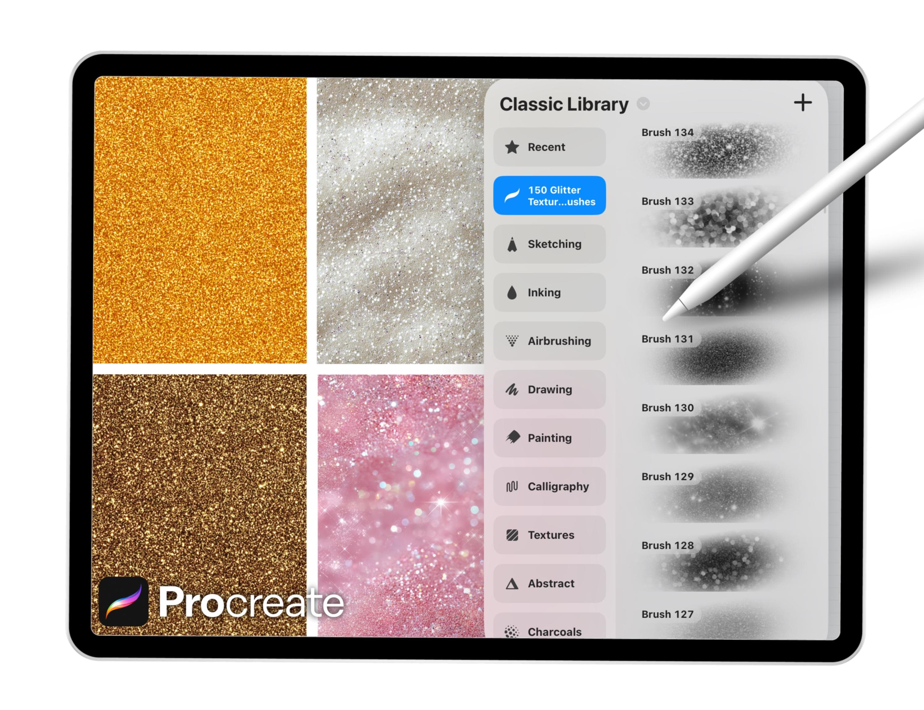 150 Glitter Texture Brushes for Procreate – Sparkle, Shimmer & Metallic ...